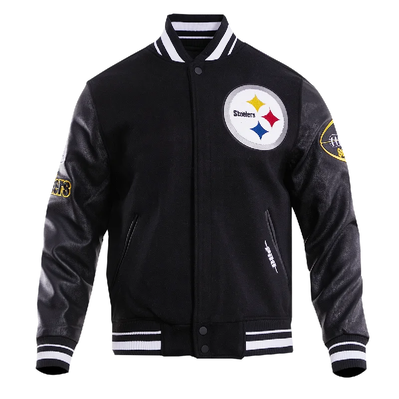 NFL PITTSBURGH STEELERS OLD ENGLISH WOOL MEN'S VARSITY JACKET (BLACK)