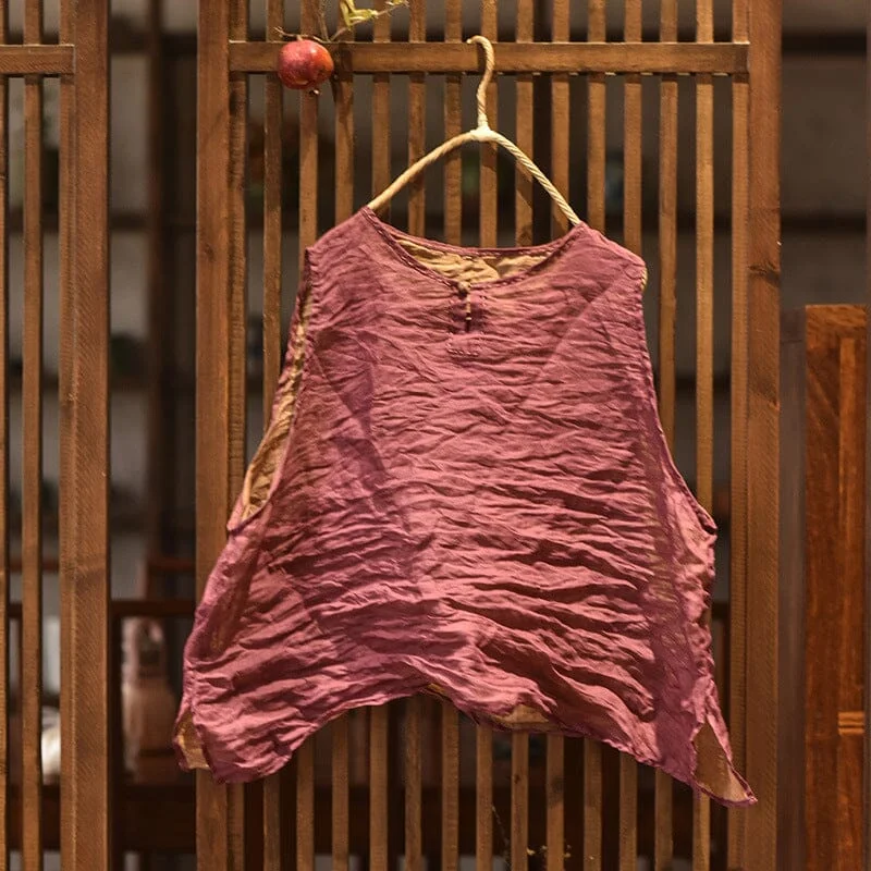 Women Spring Retro Crinkled Loose Linen Vest