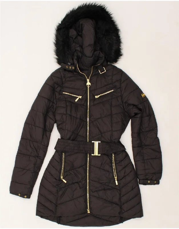 BARBOUR Womens Hooded Padded Coat UK 12 Medium Black