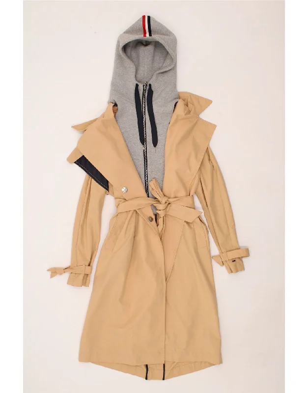 TOMMY HILFIGER Womens Hooded Trench Coat UK 14 Large Beige