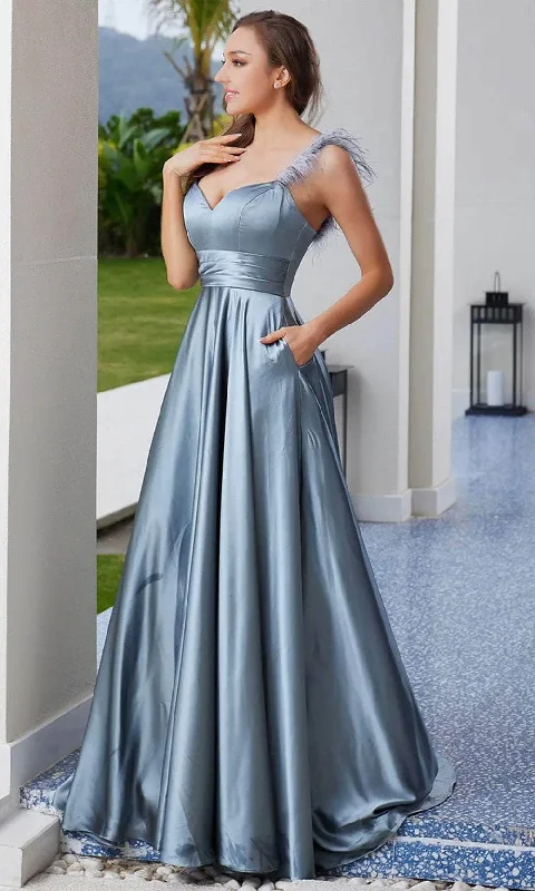 J'Adore Dresses J23009 - Feather Detailed Sleeveless Prom Gown