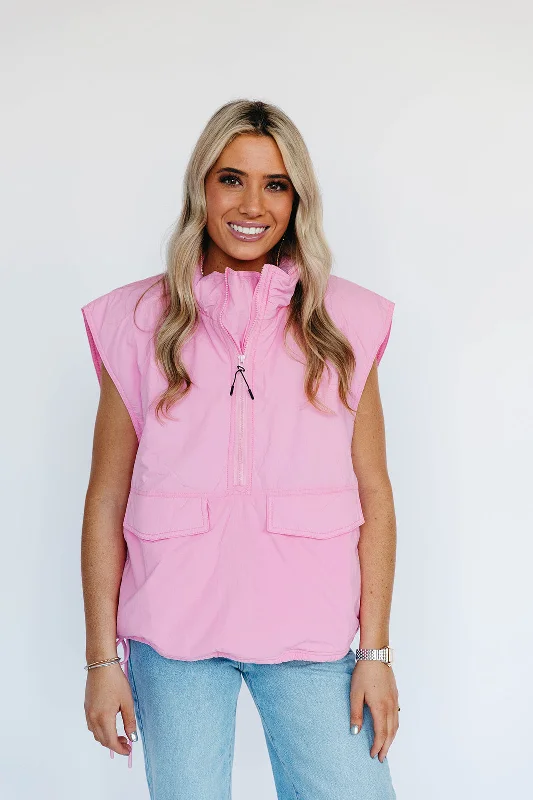 Kerry Half-Zip Puffer Vest - Baby Pink