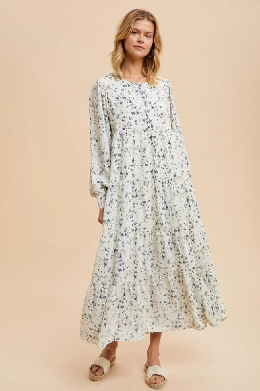 Blue Printed Tiered Maxi Dress