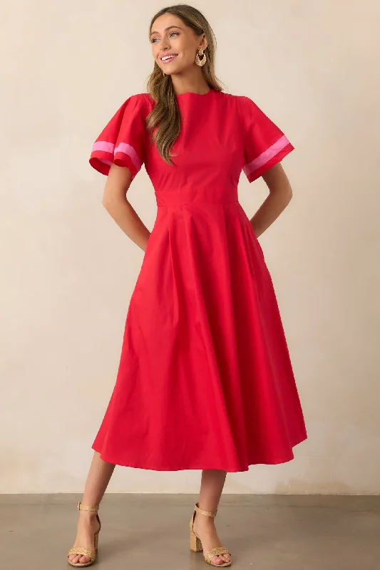 Local Art Show Cotton Red Short Sleeve Midi Dress