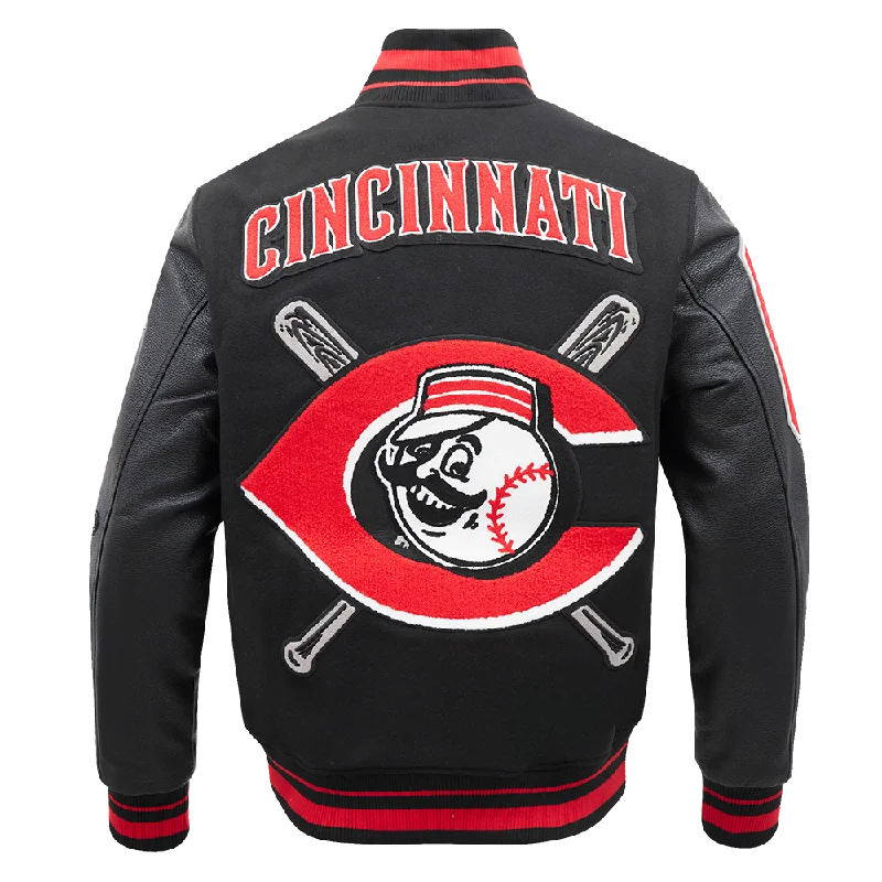 MLB CINCINNATI REDS MASHUP LOGO MEN'S VARSITY JACKET (BLACK)