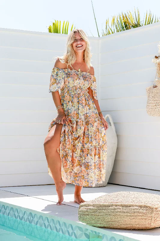 Santorini Dress Floral Peach