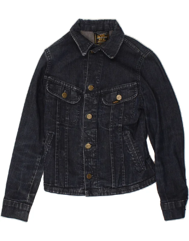 LEE Womens Crop Denim Jacket UK 12 Medium Navy Blue Cotton