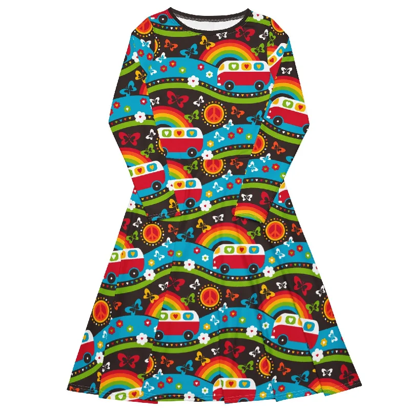 HIPPIE DAY rainbow - Midi dress with long sleeves and pockets