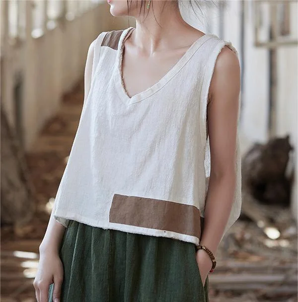 Women Summer Solid Color Linen Vest