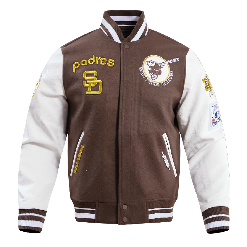 MLB SAN DIEGO PADRES RETRO CLASSIC MEN'S RIB WOOL VARSITY JACKET (BROWN/WHITE)