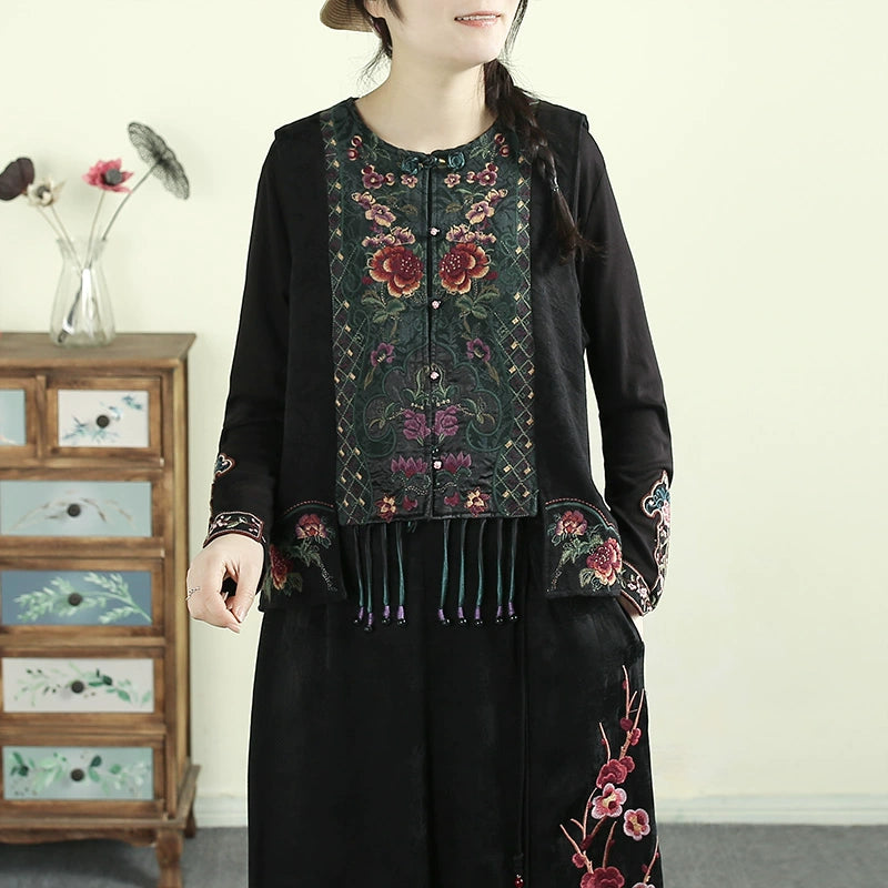 Women Spring Ethnic Style Cotton Linen Embroidered Vest