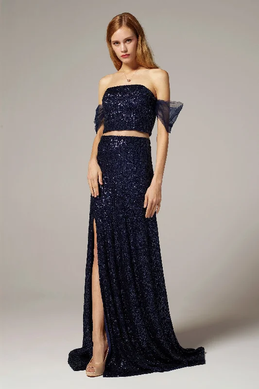 A-Line Floor Length Sequined Dress CS0297