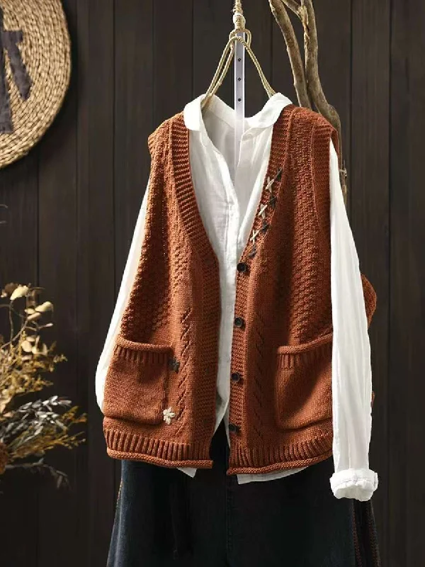 Babakud Women Autumn Embroidered Cotton Knitted Casual Vest