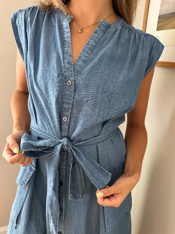 Current Air Bea Chambray Buttondown Shirt Midi Dress