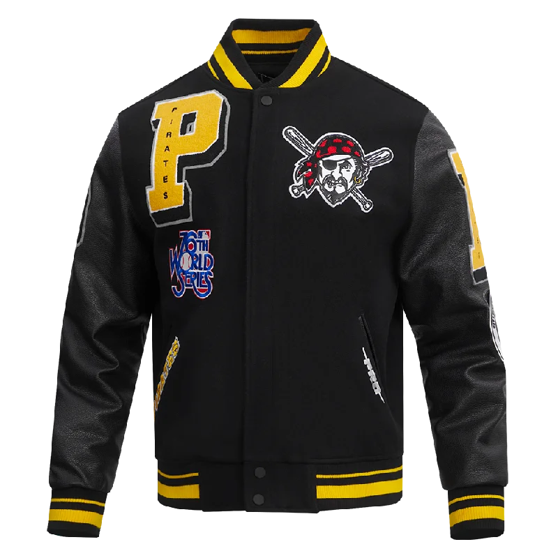 MLB PITTSBURGH PIRATES MASHUP LOGO MEN'S VARSITY JACKET (BLACK)