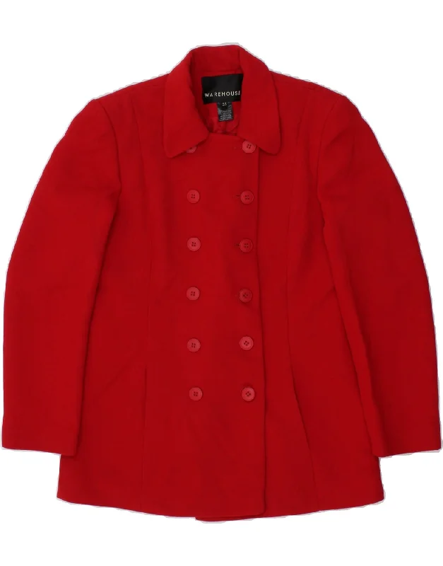 WAREHOUSE Womens Pea Coat UK 12 Medium Red Polyester