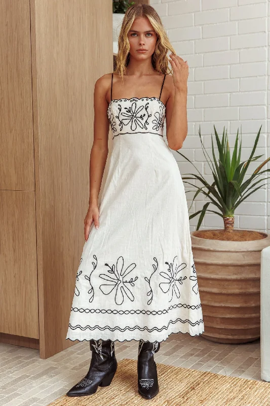 Mondo Scalloped Hem Maxi Dress Embroidered Oat