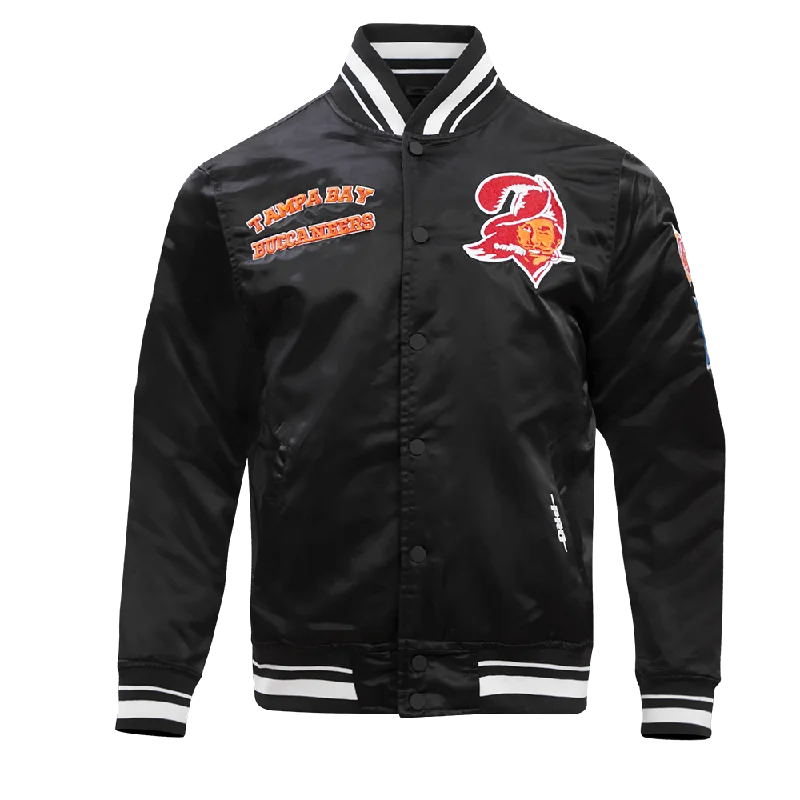 NFL TAMPA BAY BUCCANEERS RETRO CLASSIC MEN'S RIB SATIN JACKET (BLACK)