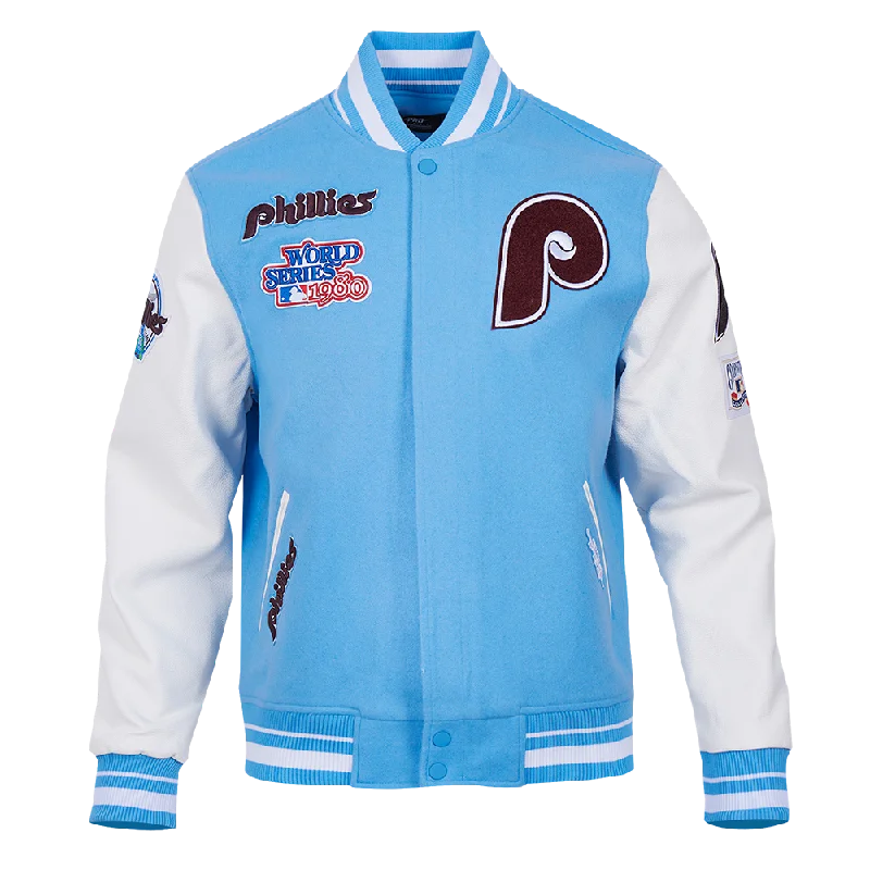 MLB PHILADELPHIA PHILLIES RETRO CLASSIC MEN'S RIB WOOL VARSITY JACKET (UNIVERSITY BLUE/WHITE)