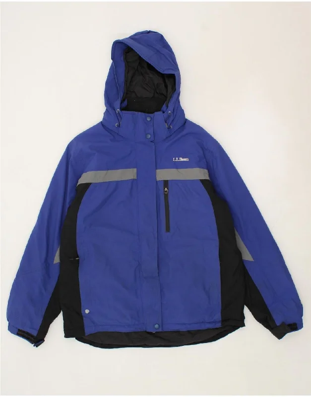 L.L.BEAN Womens Hooded Windbreaker Jacket UK 14 Medium Blue Colourblock