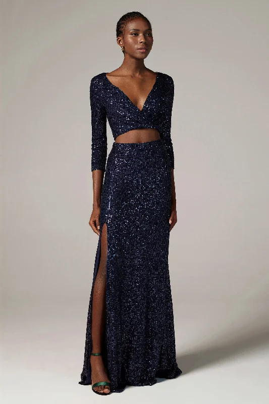 A-Line Floor Length Sequined Dress CS0292