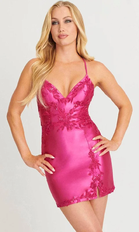 Faviana 11100 - Appliqued Satin Cocktail Dress