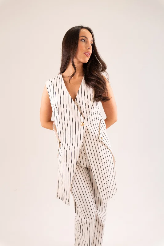 Kayla Asymmetric Pinstripe Waistcoat In Cream