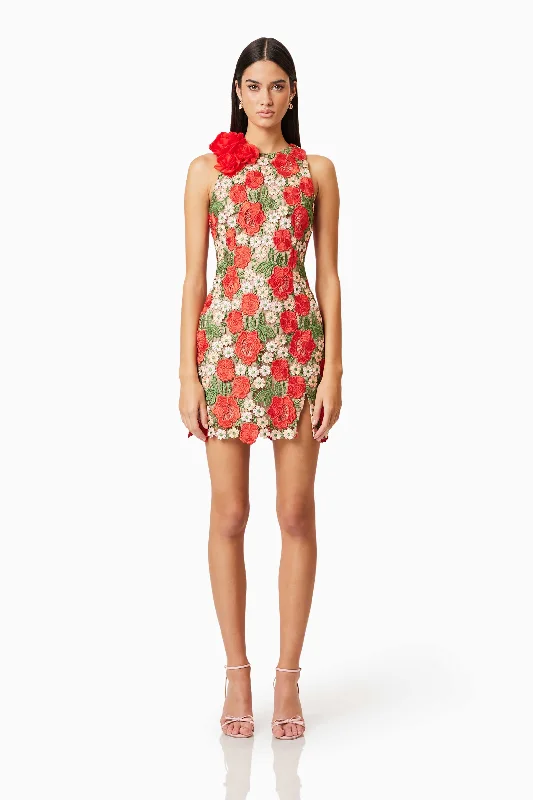 Roselyn Embroidered Mini Dress In Red