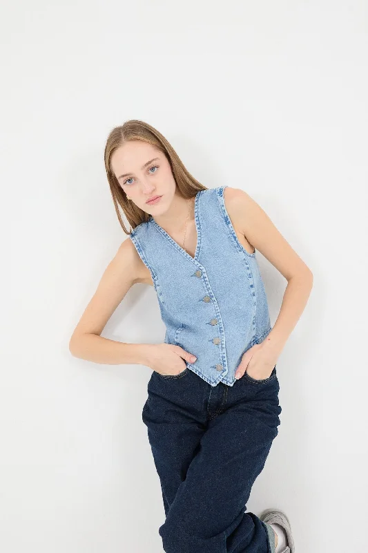 Buttoned Denim Vest