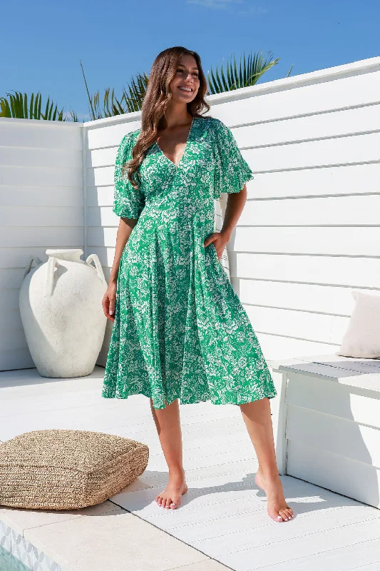 Sarelle Print Midi Dress Green