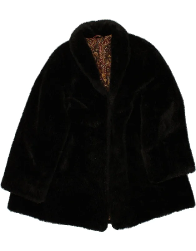 VINTAGE Womens Faux Fur Coat UK 22 3XL Black Polyester