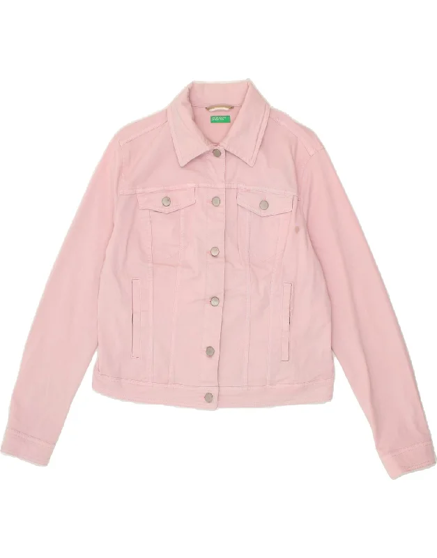 BENETTON Womens Crop Denim Jacket UK 18 XL Pink Cotton