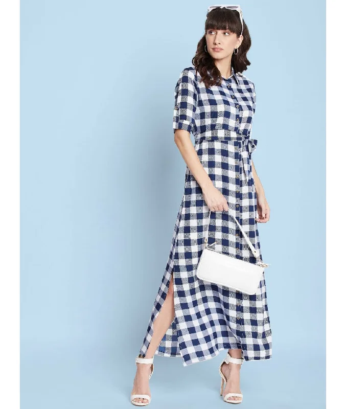 White & Navy Blue Checkered