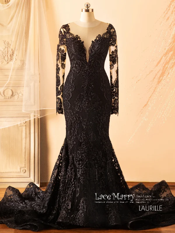 LAURILLE / Black Wedding Dress with Long Sleeves