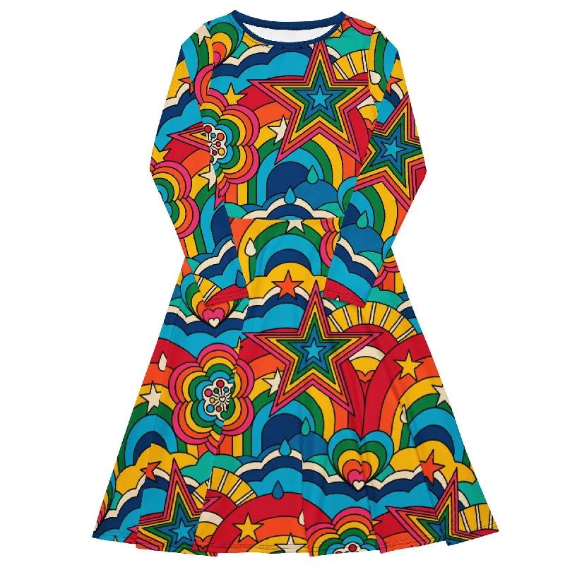 RAINBOW RAVE - Midi dress with long sleeves and pockets