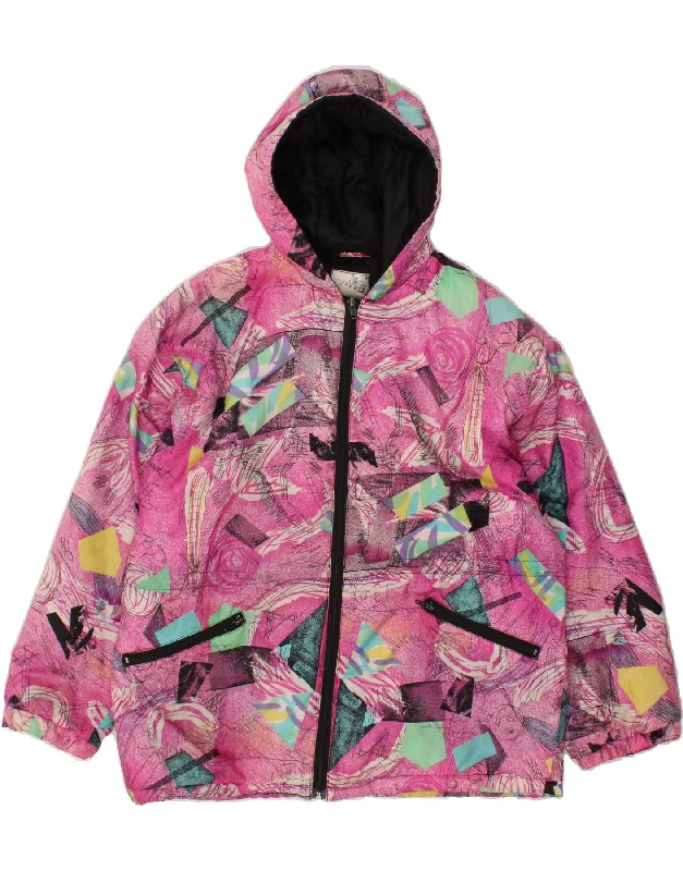 VINTAGE Womens Abstract Pattern Hooded Windbreaker Jacket UK 18 XL Pink